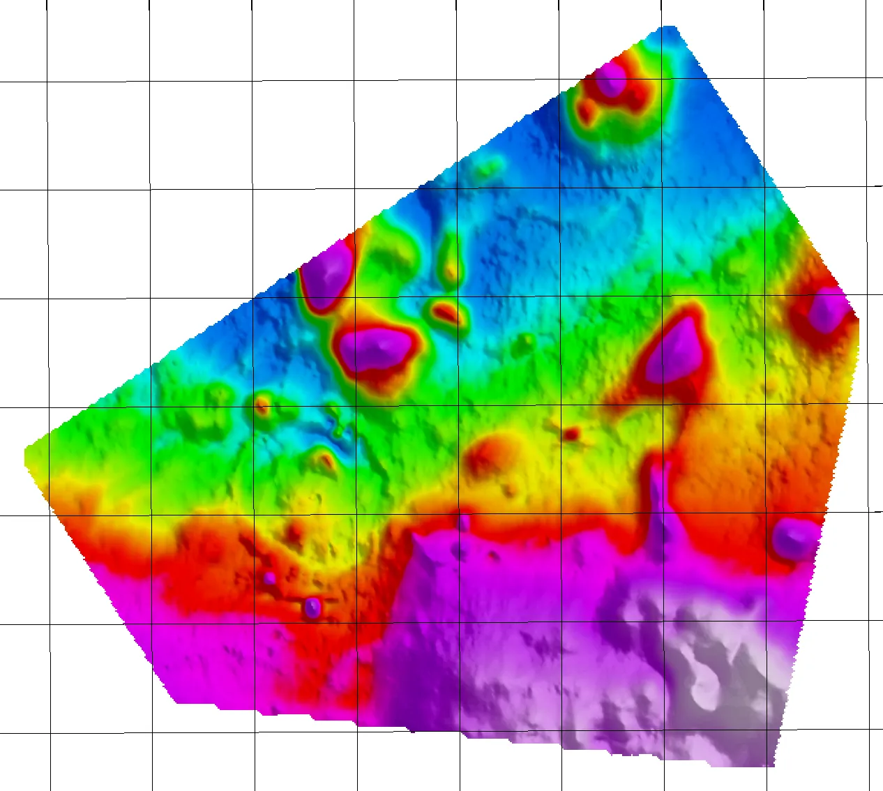 Reduced-to-pole magnetic grid from a drone survey, showing resolved structural detail